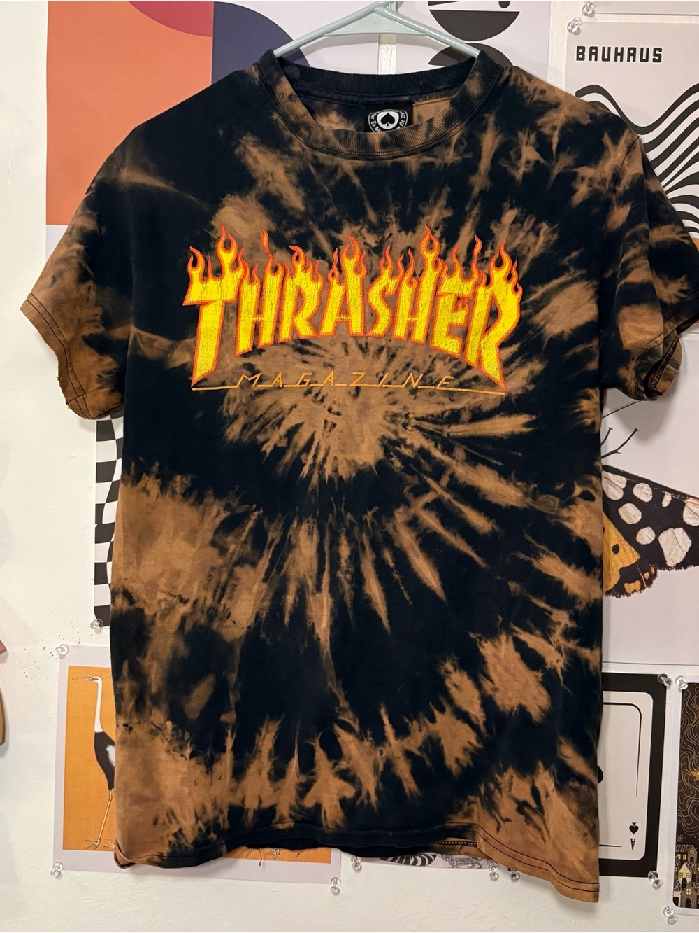 Thrasher Tie-Dye Flame Logo Tee - Black & Brown